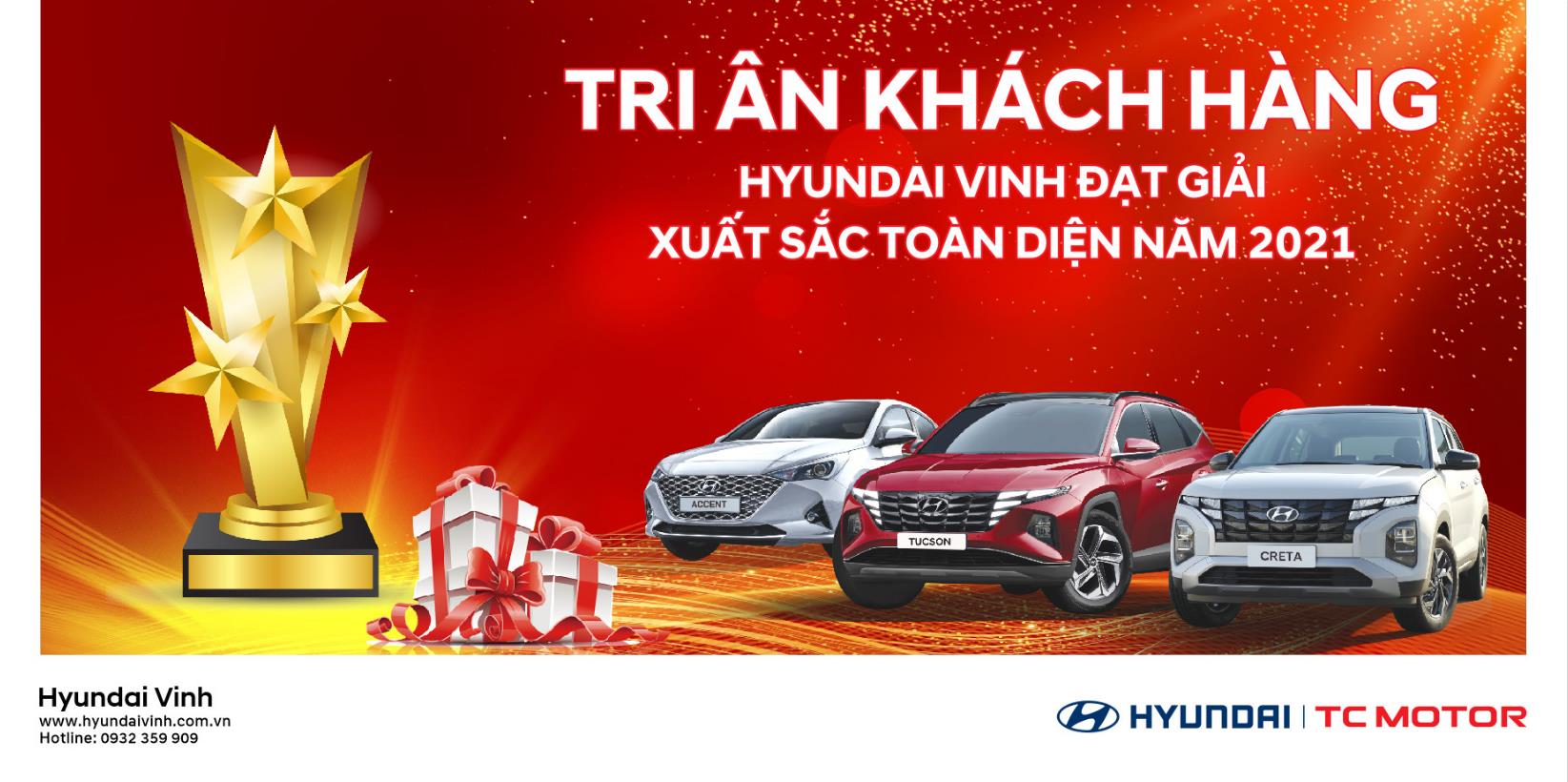 Hyundai Vinh tặng quà tri ân Khách hàng vì đạt giải Xuất Sắc Toàn Diện năm 2021